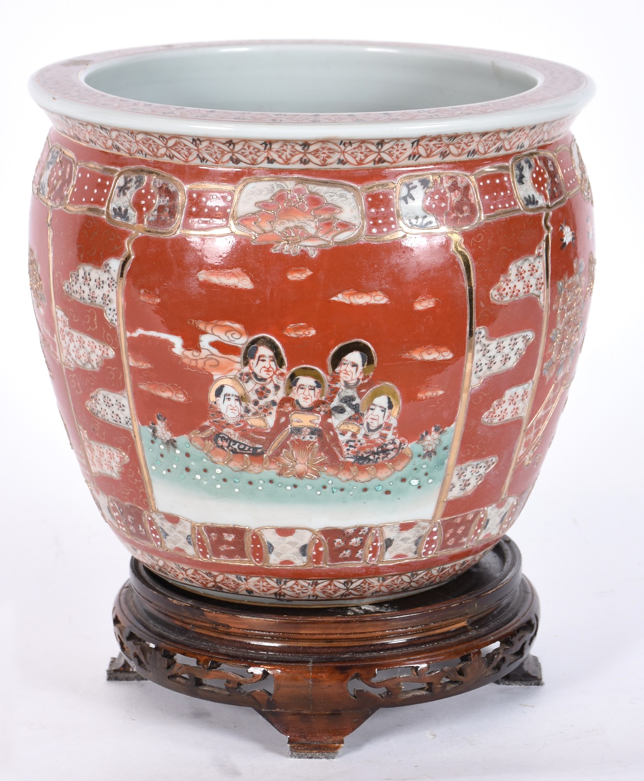 Aquário/cachepot de porcelana oriental policromada, interior com... - foto 1 de 5