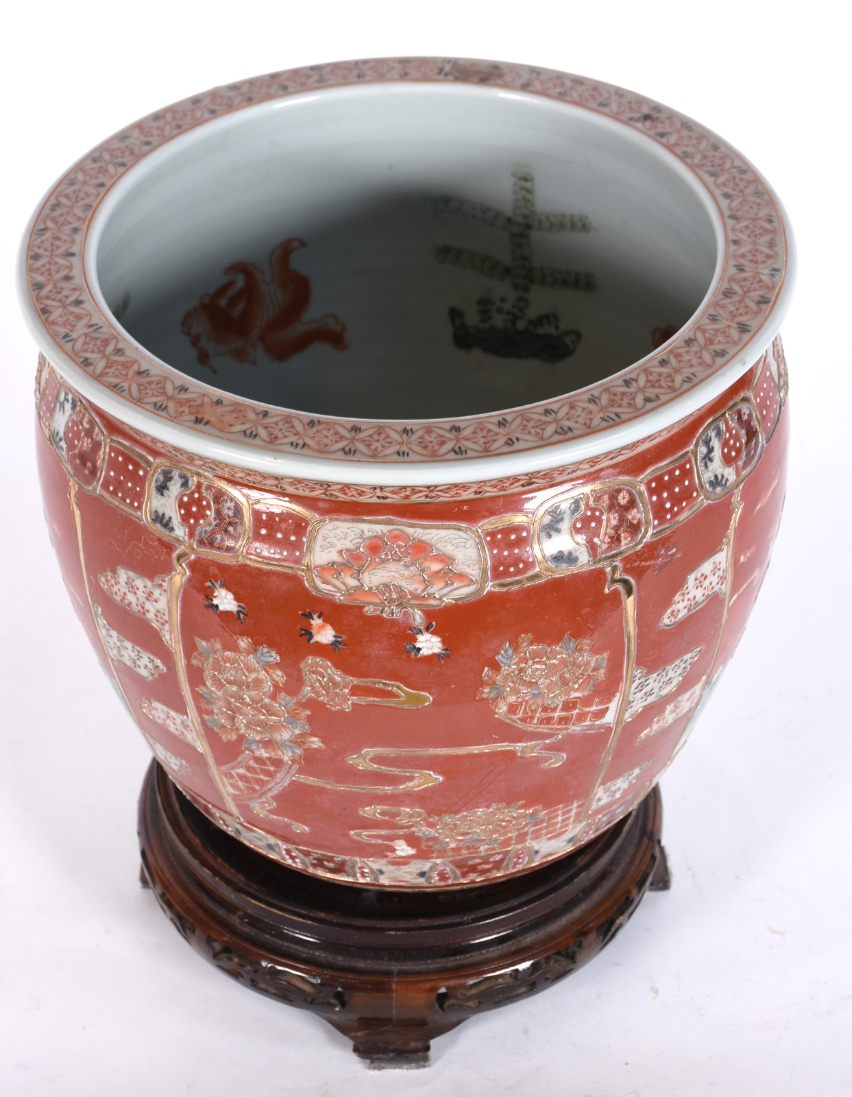 Aquário/cachepot de porcelana oriental policromada, interior com... - foto 3 de 5