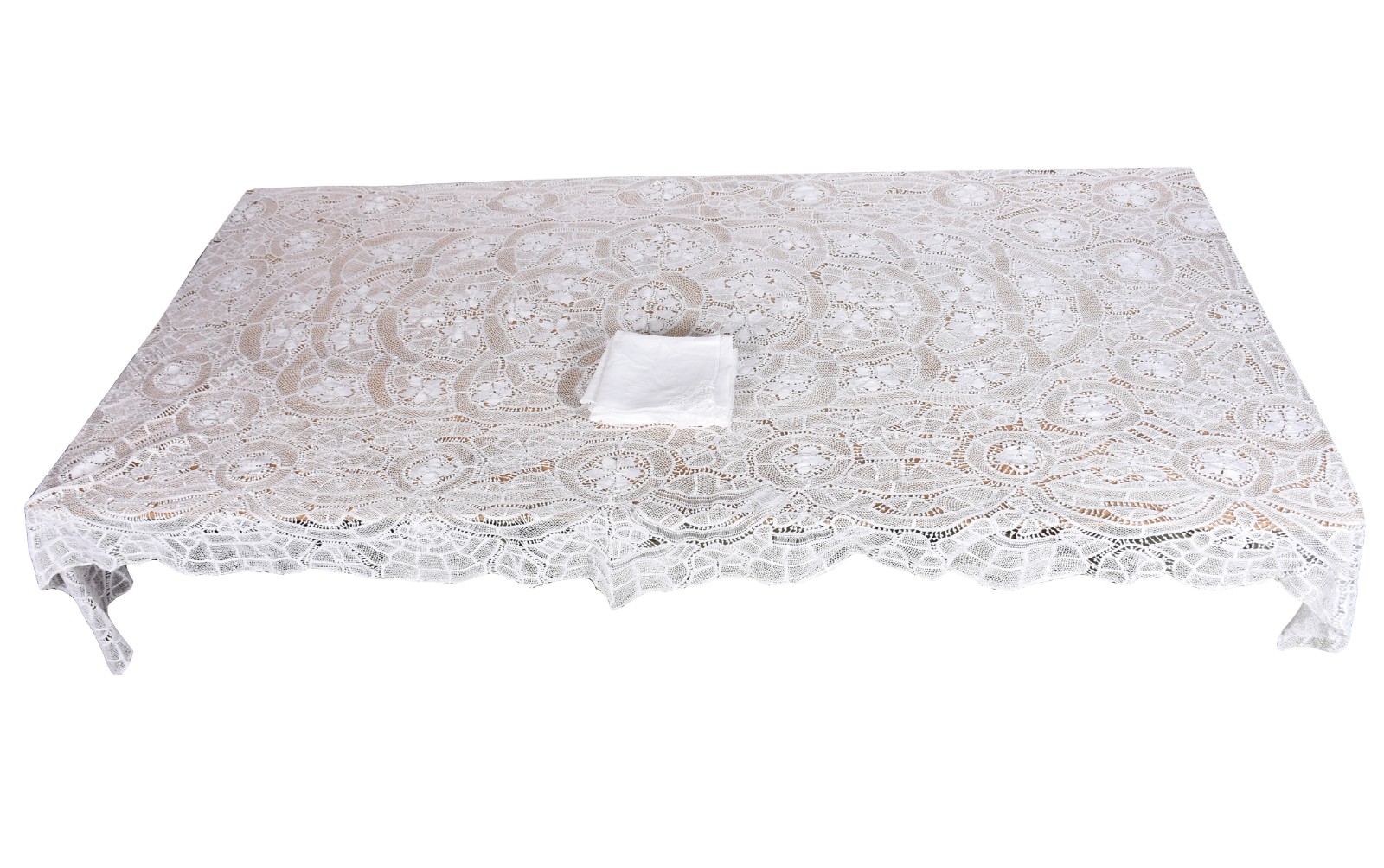 Toalha de mesa de renda branca renascença. Acompanham 12 guardanapos... - foto 1 de 3