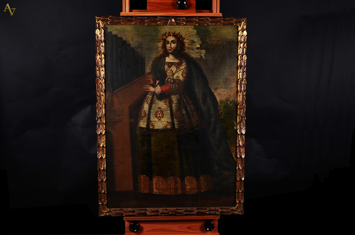 ESCOLA CUZQUENHA - Nossa Senhora - ost - 88 x 1,21 m - foto 2 de 2