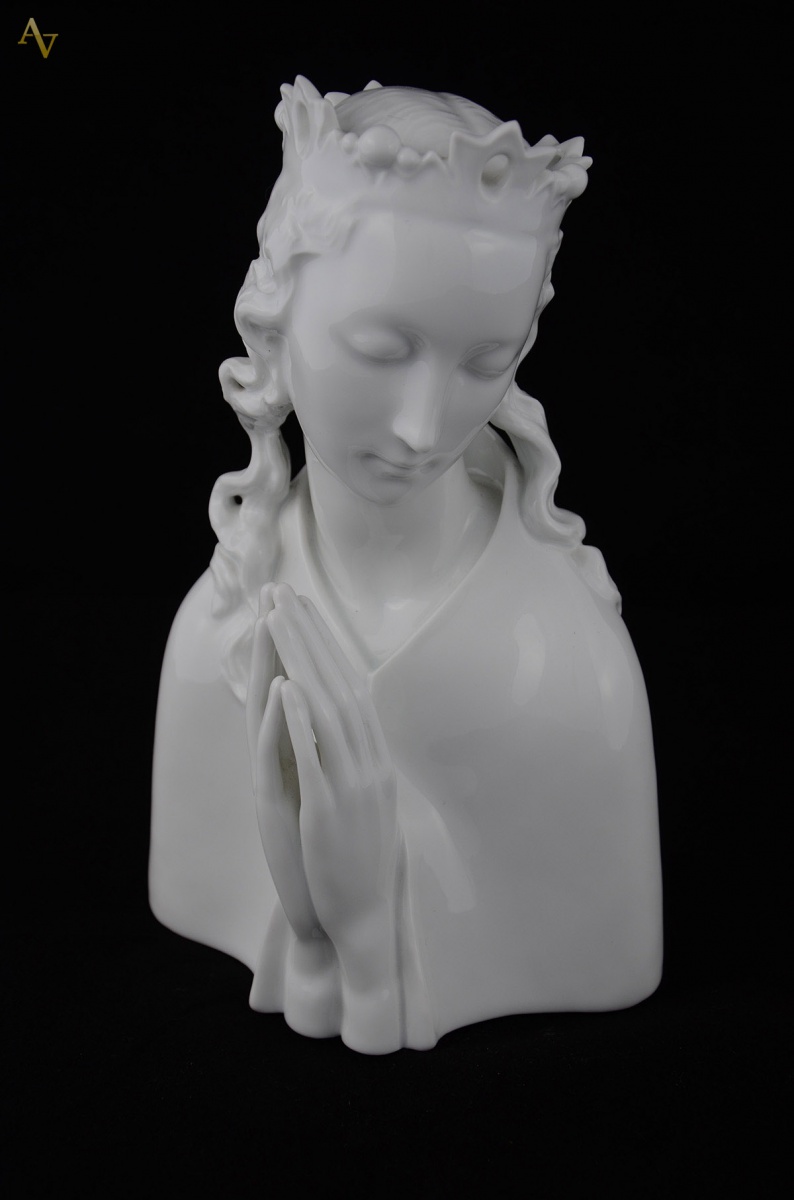 Busto de Madona de porcelana austríaca branca, marca da manufatura...