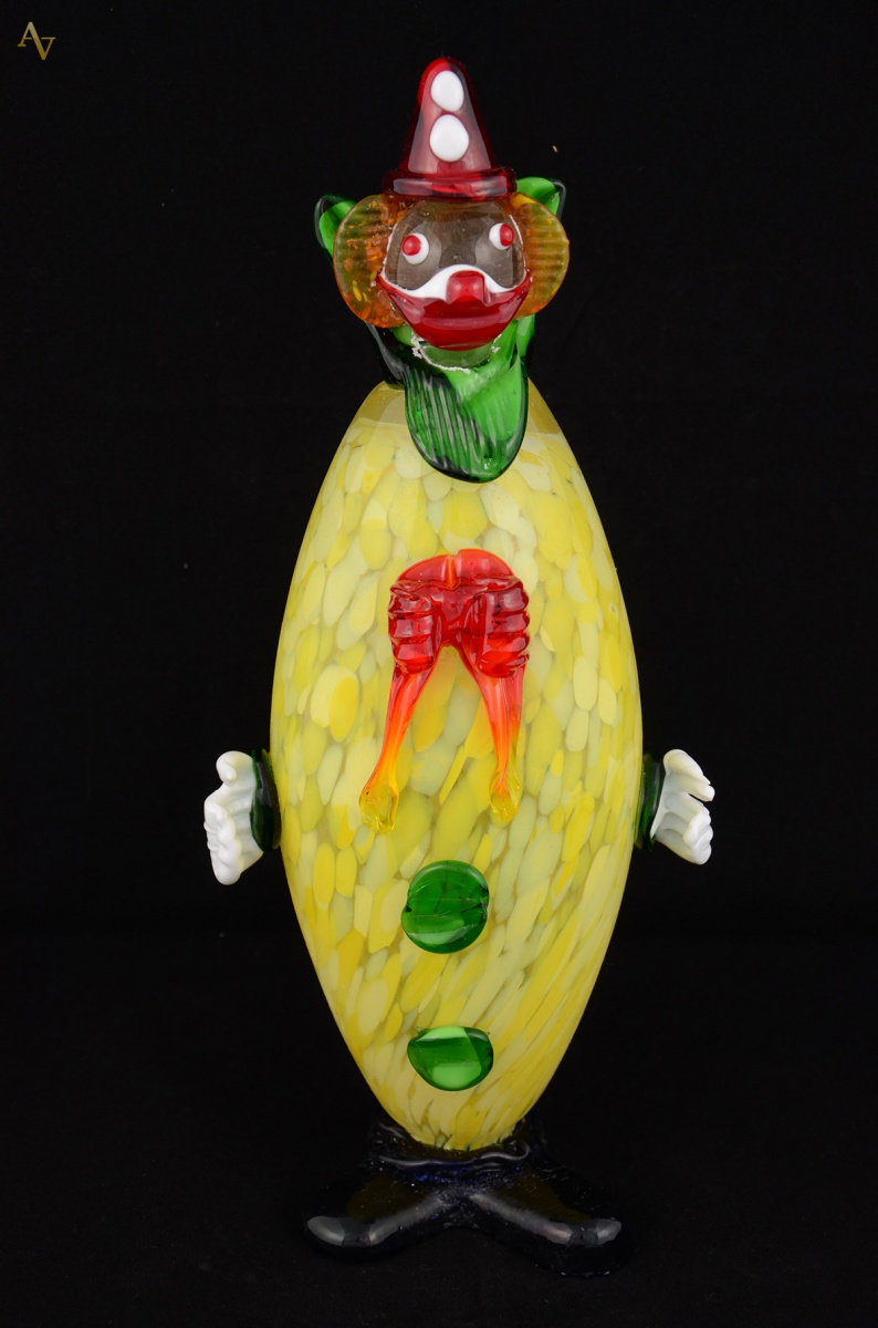 Estatueta em murano rep. Palhaço na cor Amarela. Alt. 34 cm - foto 1 de 2