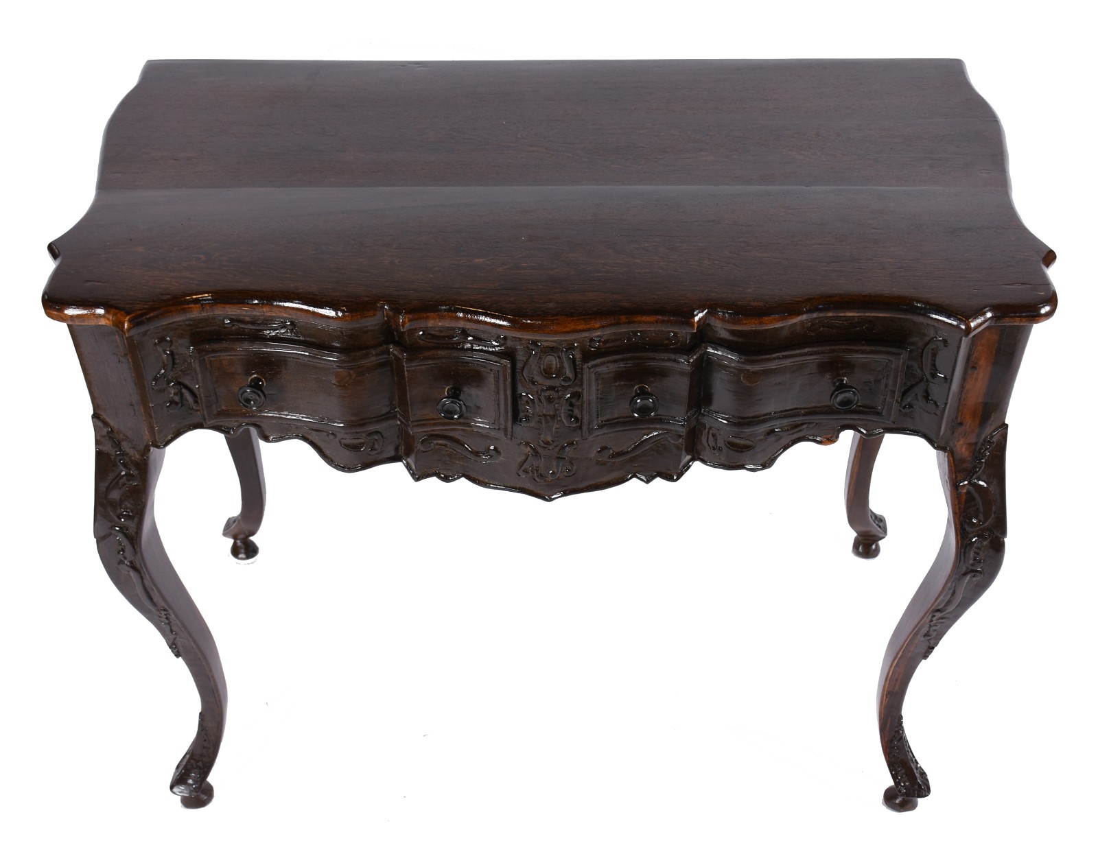 Mesa de encostar de jacarandá estilo Dom José, caixa ondulada, duas... - foto 3 de 5
