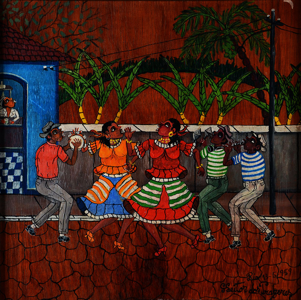 HEITOR DOS PRAZERES - Samba na Rua do Coqueiro - óleo sobre madeira... - foto 1 de 2