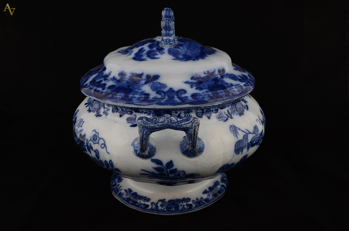 Terrina de porcelana azul borrão Copeland - Inglaterra - marca de... - foto 2 de 2