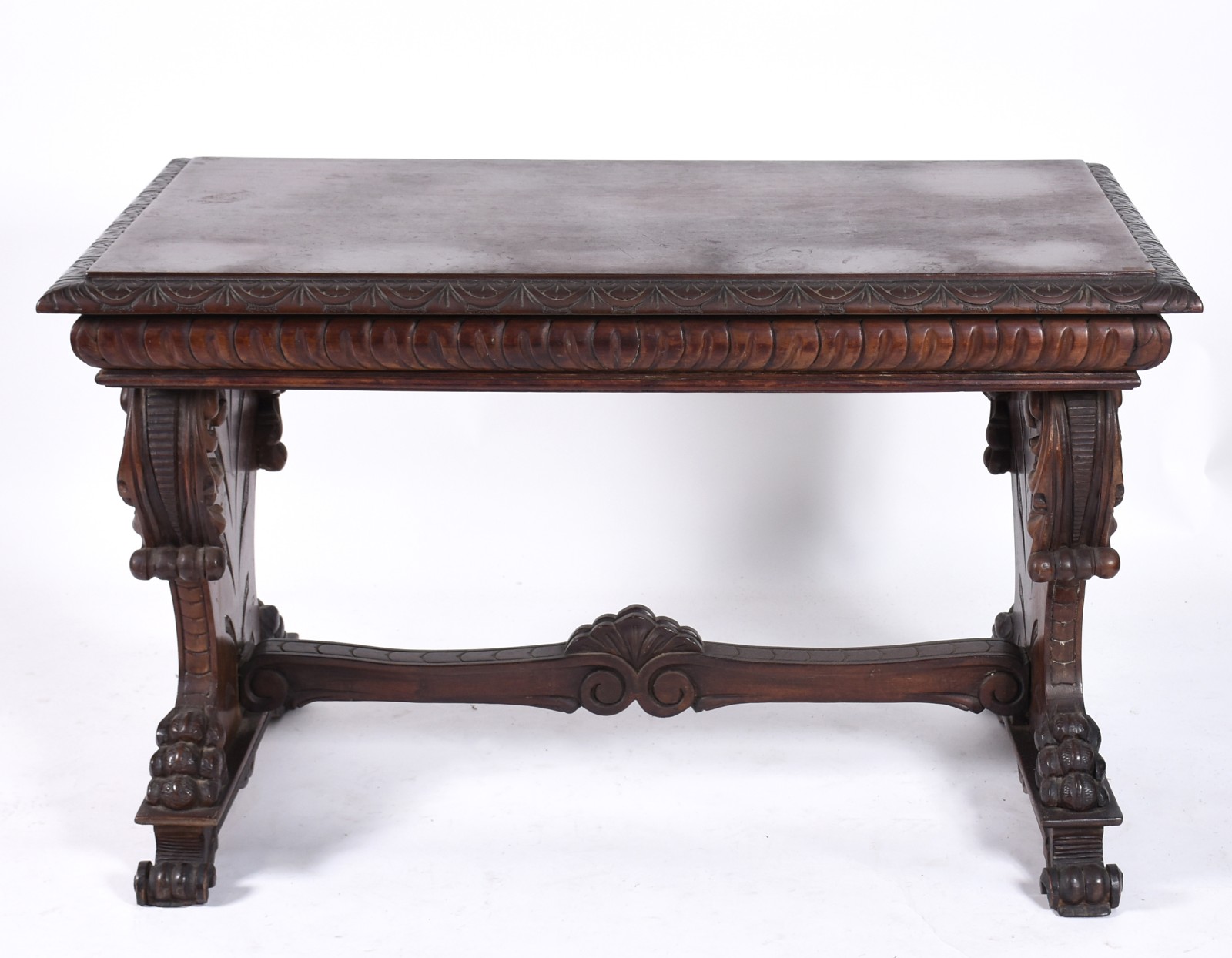 Mesa de encostar de madeira nobre, tampo retangular com laterais... - foto 2 de 5