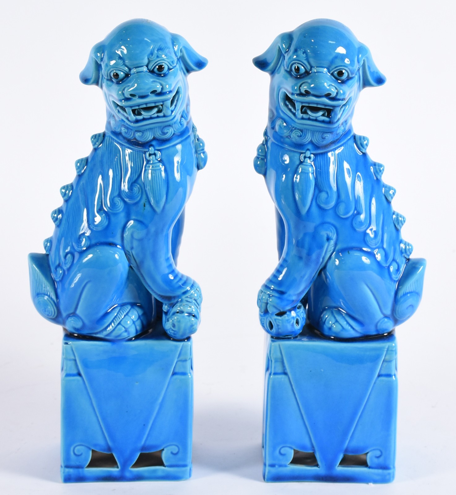 Par de cães de fó de porcelana azul turquesa. - foto 1 de 6