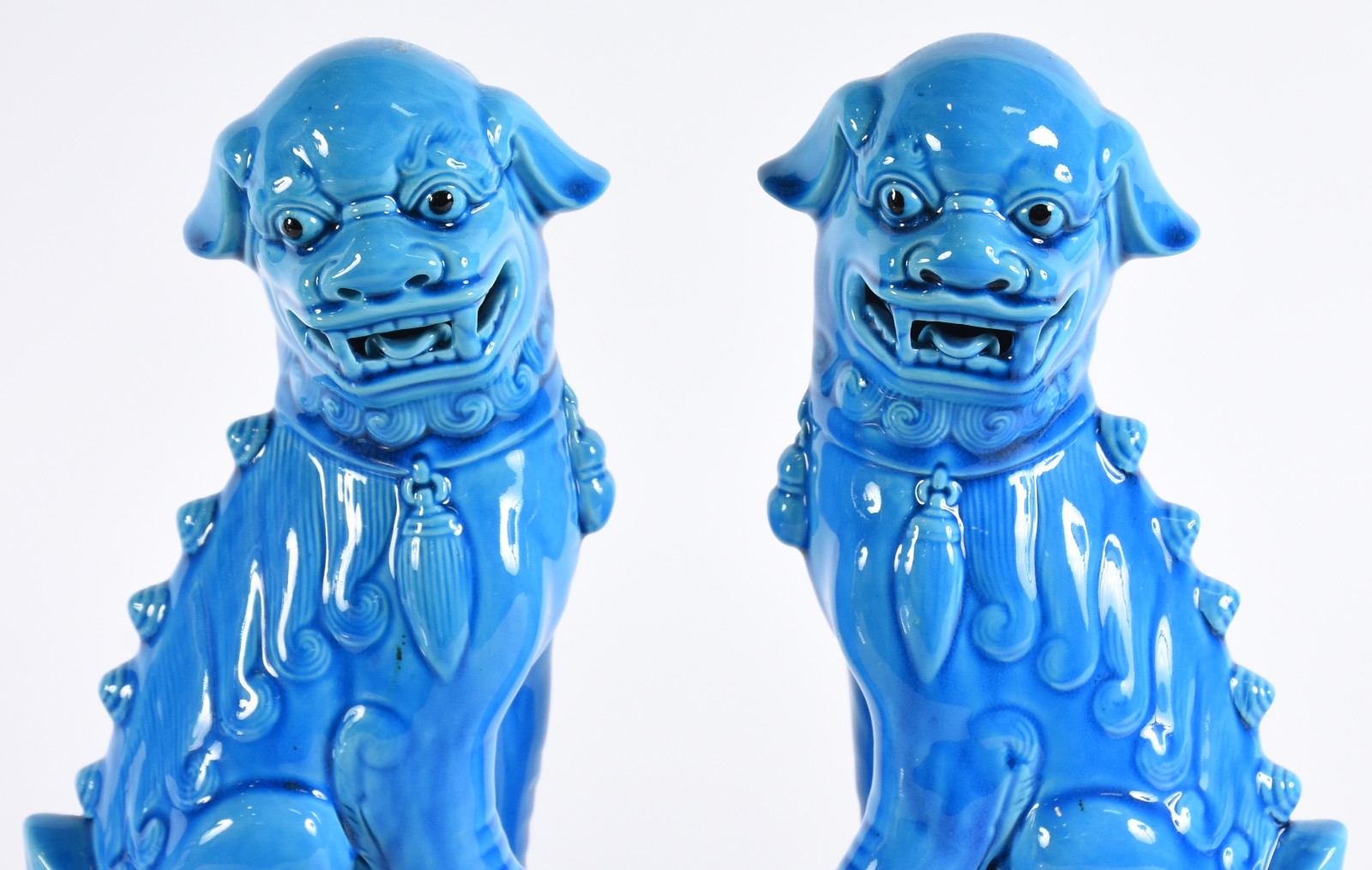 Par de cães de fó de porcelana azul turquesa. - foto 2 de 6