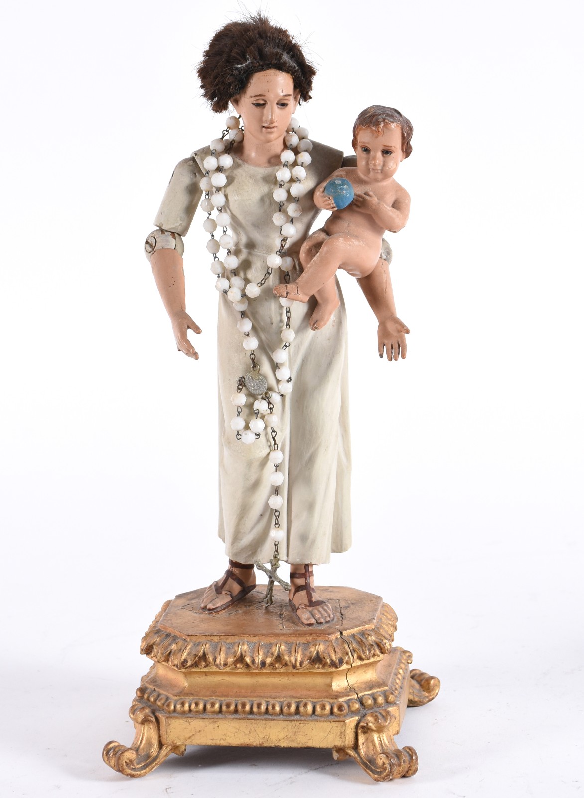 Santa com menino - Antiga imagem de roca de madeira policromada sobre... - foto 1 de 8