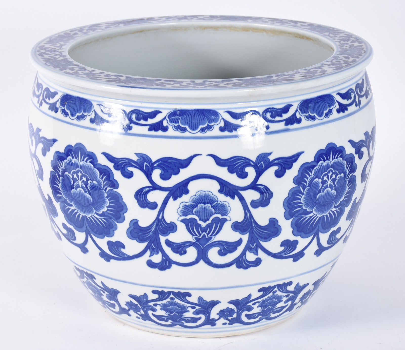 Cachepot de porcelana oriental azul e branca. - foto 1 de 4