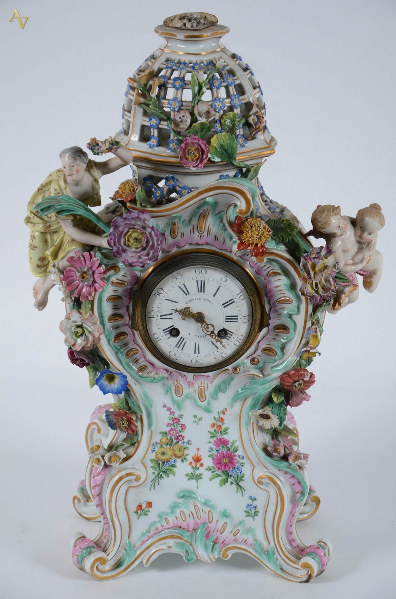 Relógio de mesa em porcelana alemã - Gabriel & Fils - A Paris (com... - foto 1 de 2