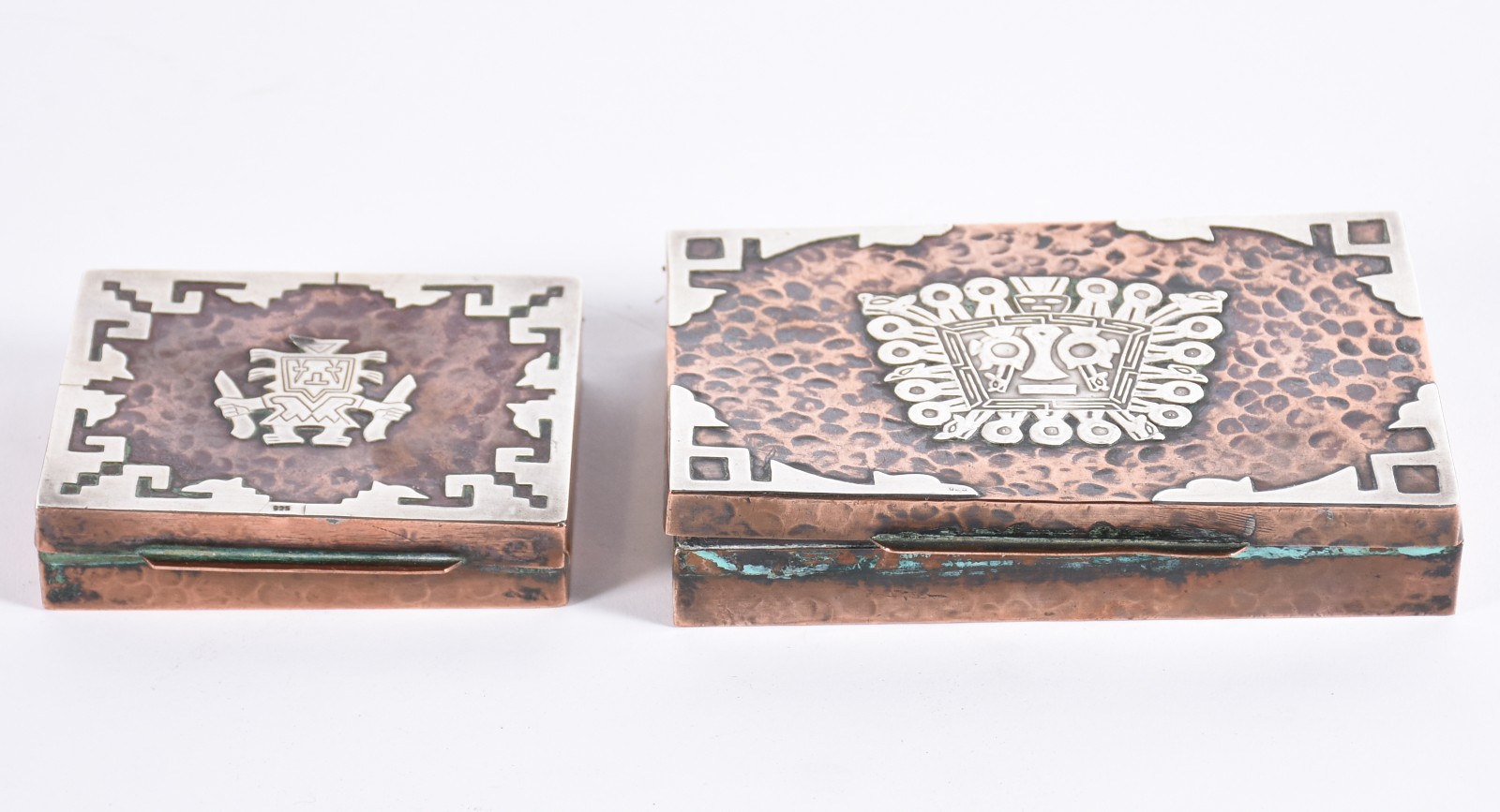 Duas cigarreiras de cobre com aplicação de prata 925 mls. - foto 1 de 7
