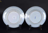 Par de pratos em porcelana chinesa (1 c/ fio de... - Par de pratos em porcelana chinesa (1 c/ fio de cabelo). Diâm. 22 cm
