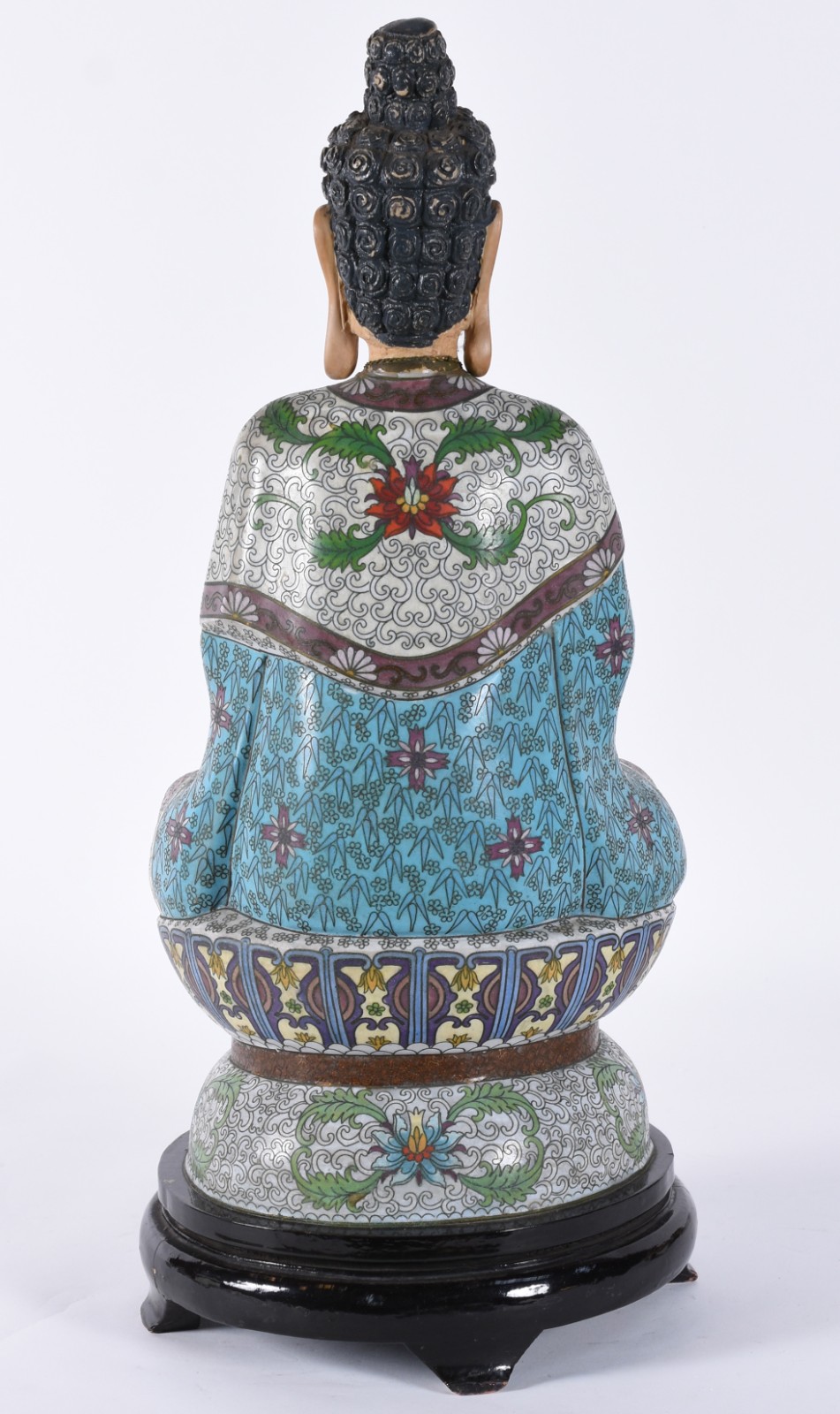 Escultura de cloisonné representando Buda, base de madeira. - foto 4 de 5