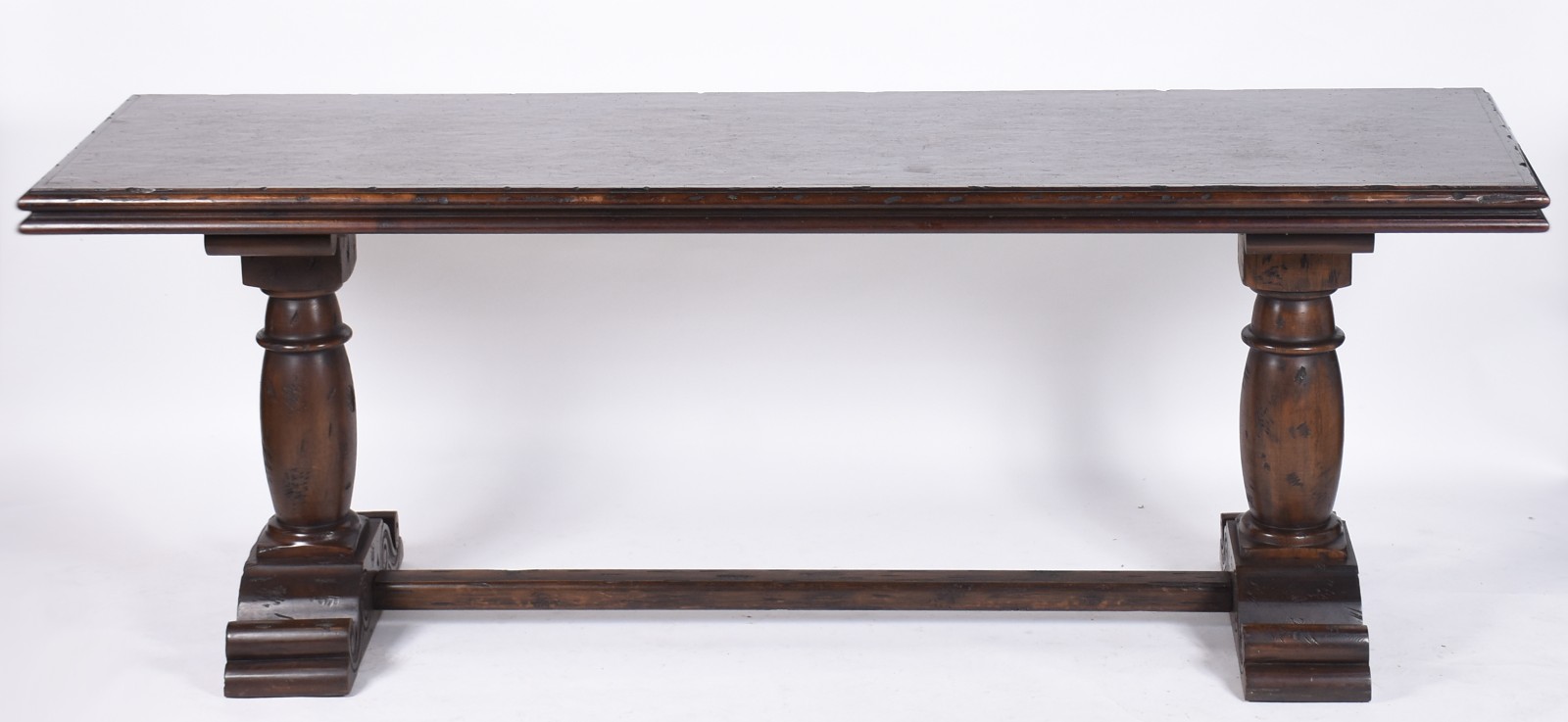 Grande console de madeira nobre, tampo retangular apoiado em duas... - foto 3 de 5