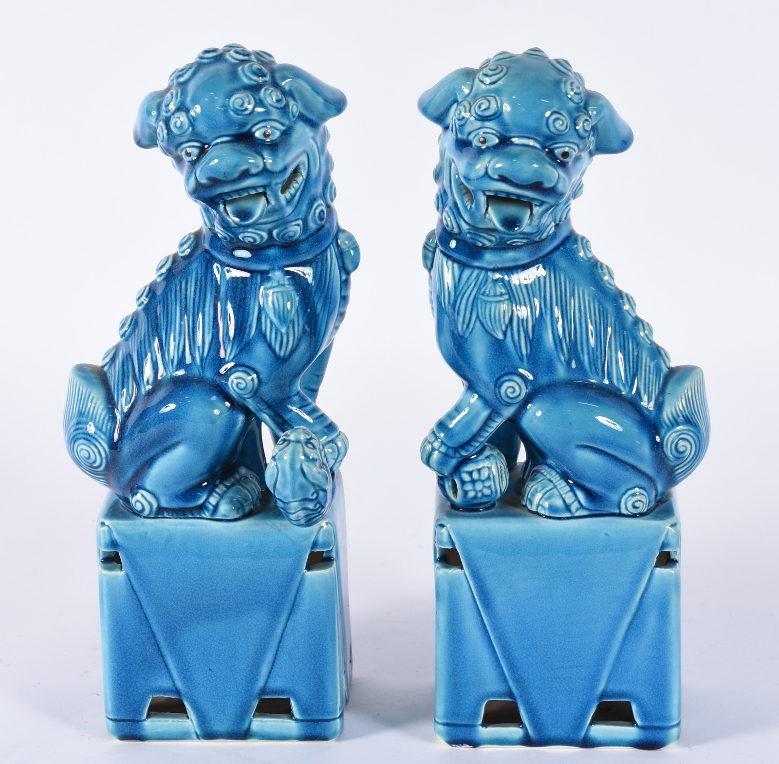 Par de cães de fó de porcelana azul turquesa. - foto 1 de 7