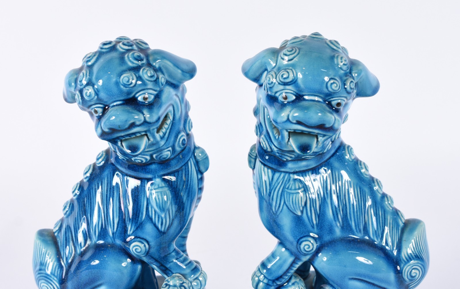 Par de cães de fó de porcelana azul turquesa. - foto 2 de 7
