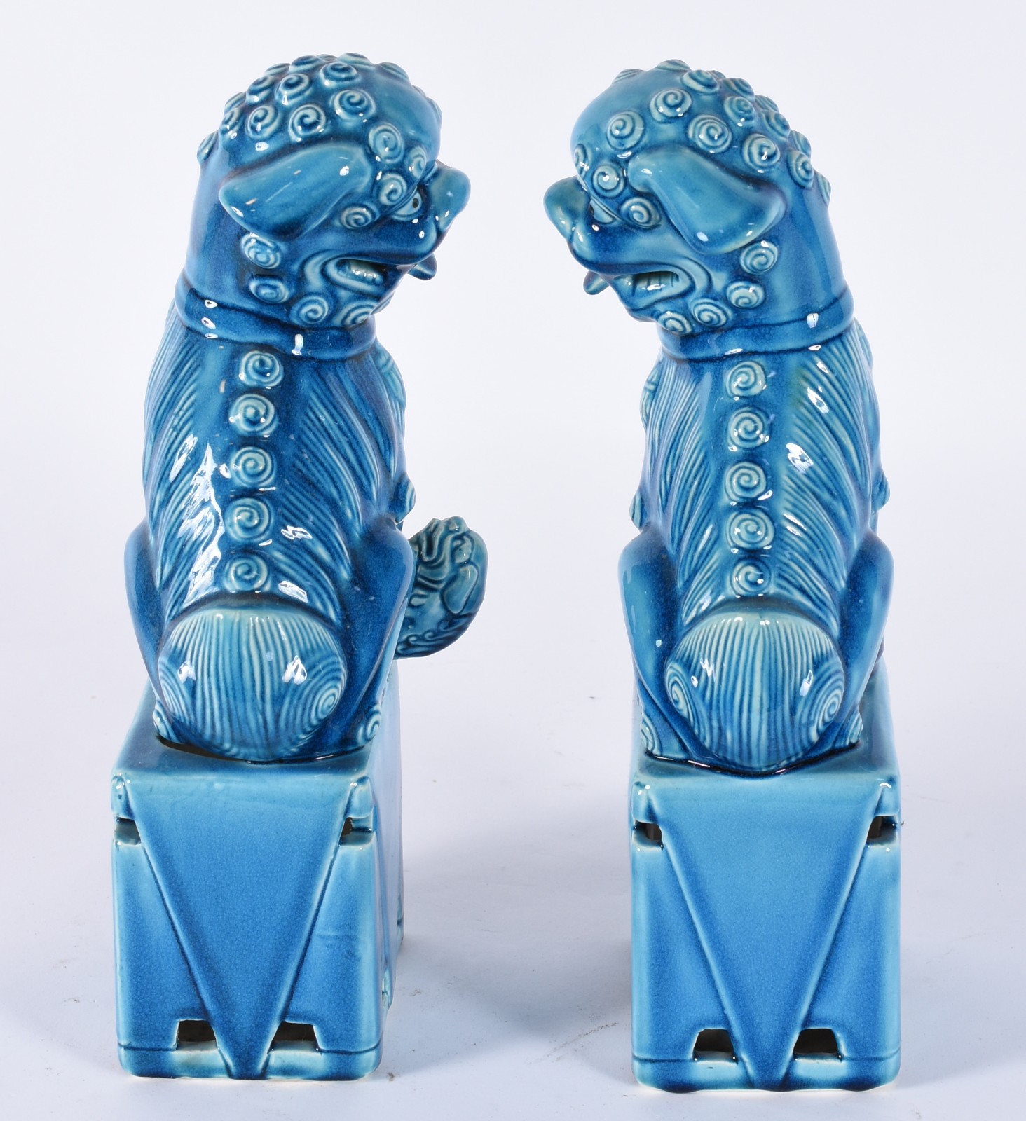 Par de cães de fó de porcelana azul turquesa. - foto 5 de 7
