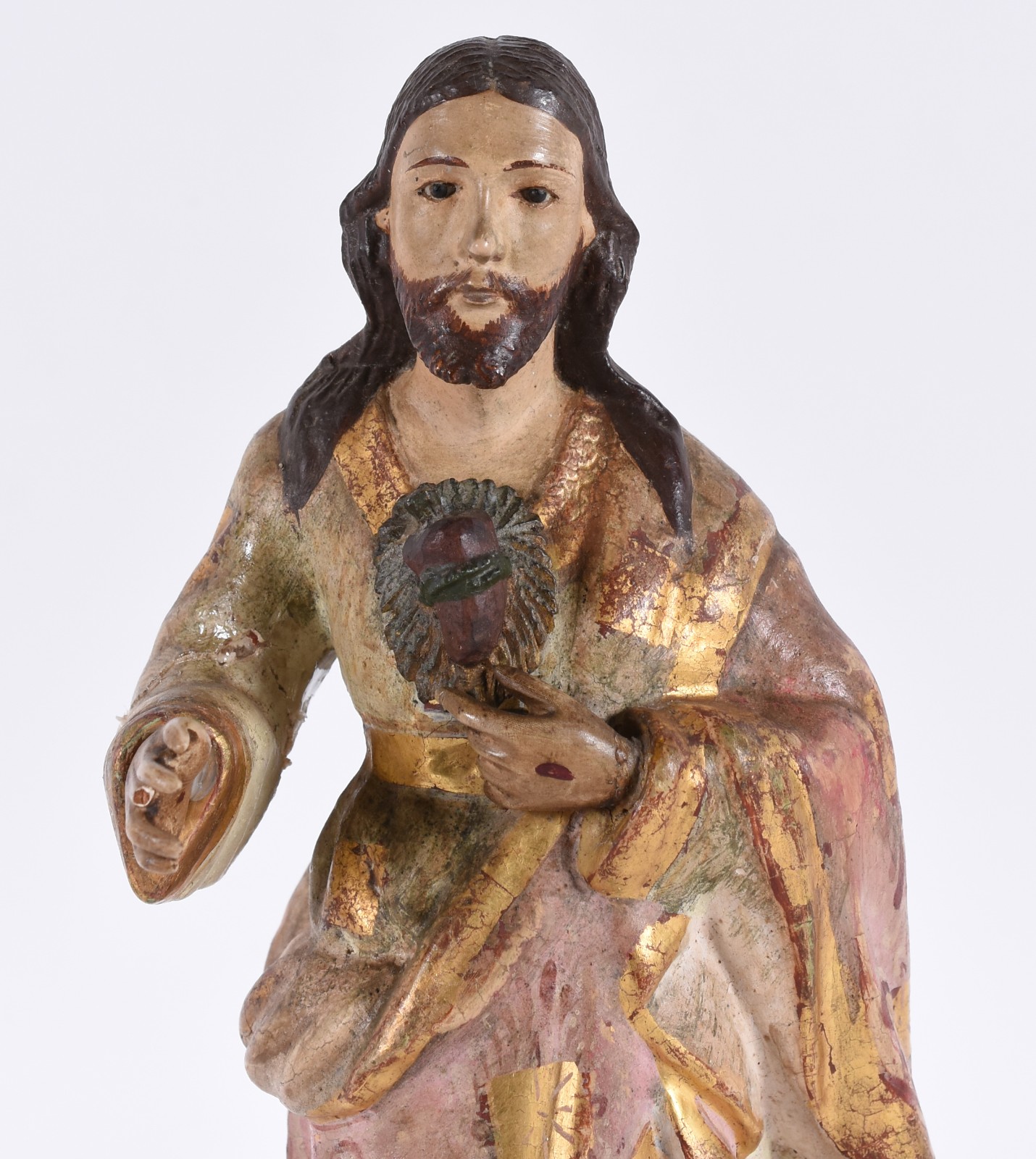 Imagem do Sagrado coração de Jesus em madeira entalhada e... - foto 2 de 6