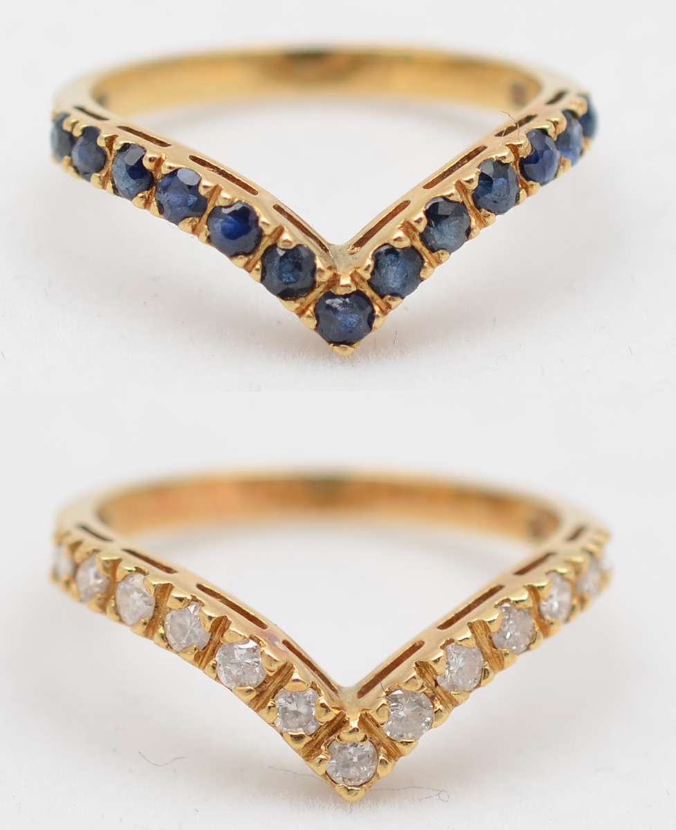 Dois anéis em forma de V, sendo em ouro amarelo 18 k, sendo um com 12... - foto 2 de 2