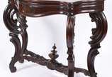 Console de madeira nobre estilo Beranger, Perna... - Console de madeira nobre estilo Beranger, Pernambuco, século XIX, tampo recortado e apoiado em quatro pernas recurvas unidas na parte inferior p...