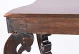 Console de madeira nobre estilo Beranger, Perna... - Console de madeira nobre estilo Beranger, Pernambuco, século XIX, tampo recortado e apoiado em quatro pernas recurvas unidas na parte inferior p...