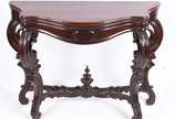 Console de madeira nobre estilo Beranger, Perna... - Console de madeira nobre estilo Beranger, Pernambuco, século XIX, tampo recortado e apoiado em quatro pernas recurvas unidas na parte inferior p...