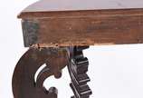 Console de madeira nobre estilo Beranger, Perna... - Console de madeira nobre estilo Beranger, Pernambuco, século XIX, tampo recortado e apoiado em quatro pernas recurvas unidas na parte inferior p...