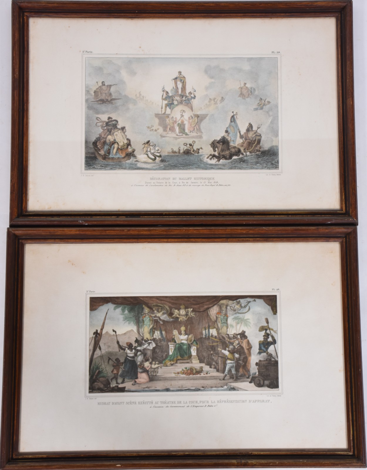 Jean-Baptiste Debret (1768-1848), "Decoration du Ballet Historique"- Donné au Théatre de la Cour à Rio de Janeiro, le 13 Mai 1818"/"Rideau d'avant scène exécuté au Théatre de la cour, pour la répresentation d'apparat, à l'occasion du Couronnement de L'Empereur D.Pedro I".u - foto 1 de 6