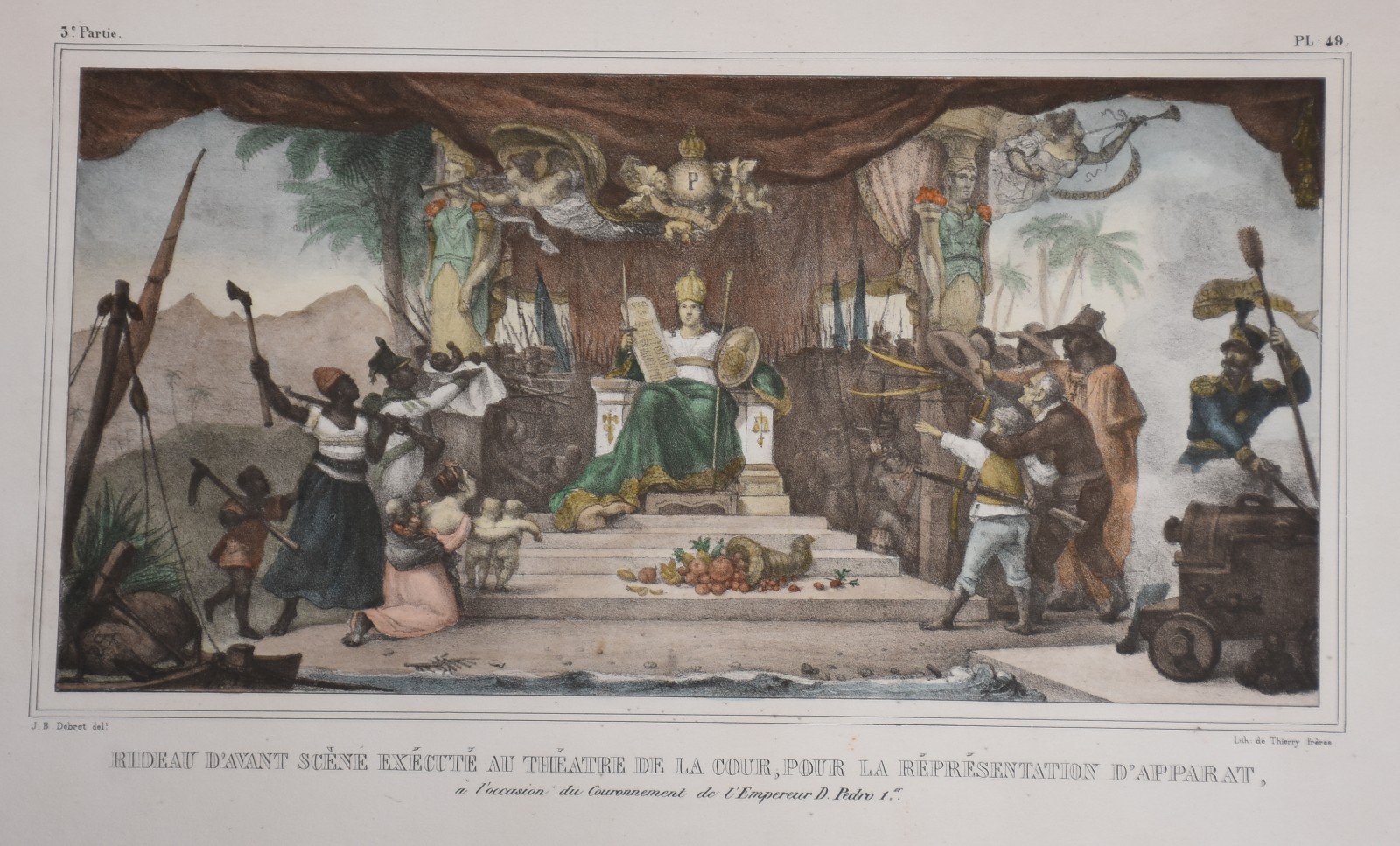 Jean-Baptiste Debret (1768-1848), "Decoration du Ballet Historique"- Donné au Théatre de la Cour à Rio de Janeiro, le 13 Mai 1818"/"Rideau d'avant scène exécuté au Théatre de la cour, pour la répresentation d'apparat, à l'occasion du Couronnement de L'Empereur D.Pedro I".u - foto 2 de 6