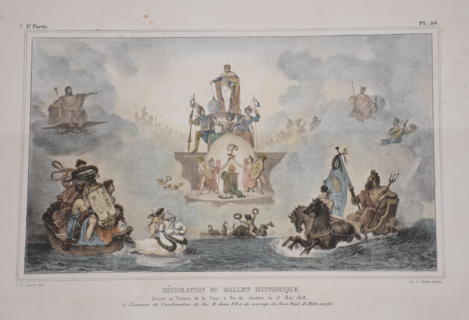 Jean-Baptiste Debret (1768-1848), "Decoration du Ballet Historique"- Donné au Théatre de la Cour à Rio de Janeiro, le 13 Mai 1818"/"Rideau d'avant scène exécuté au Théatre de la cour, pour la répresentation d'apparat, à l'occasion du Couronnement de L'Empereur D.Pedro I".u - foto 3 de 6