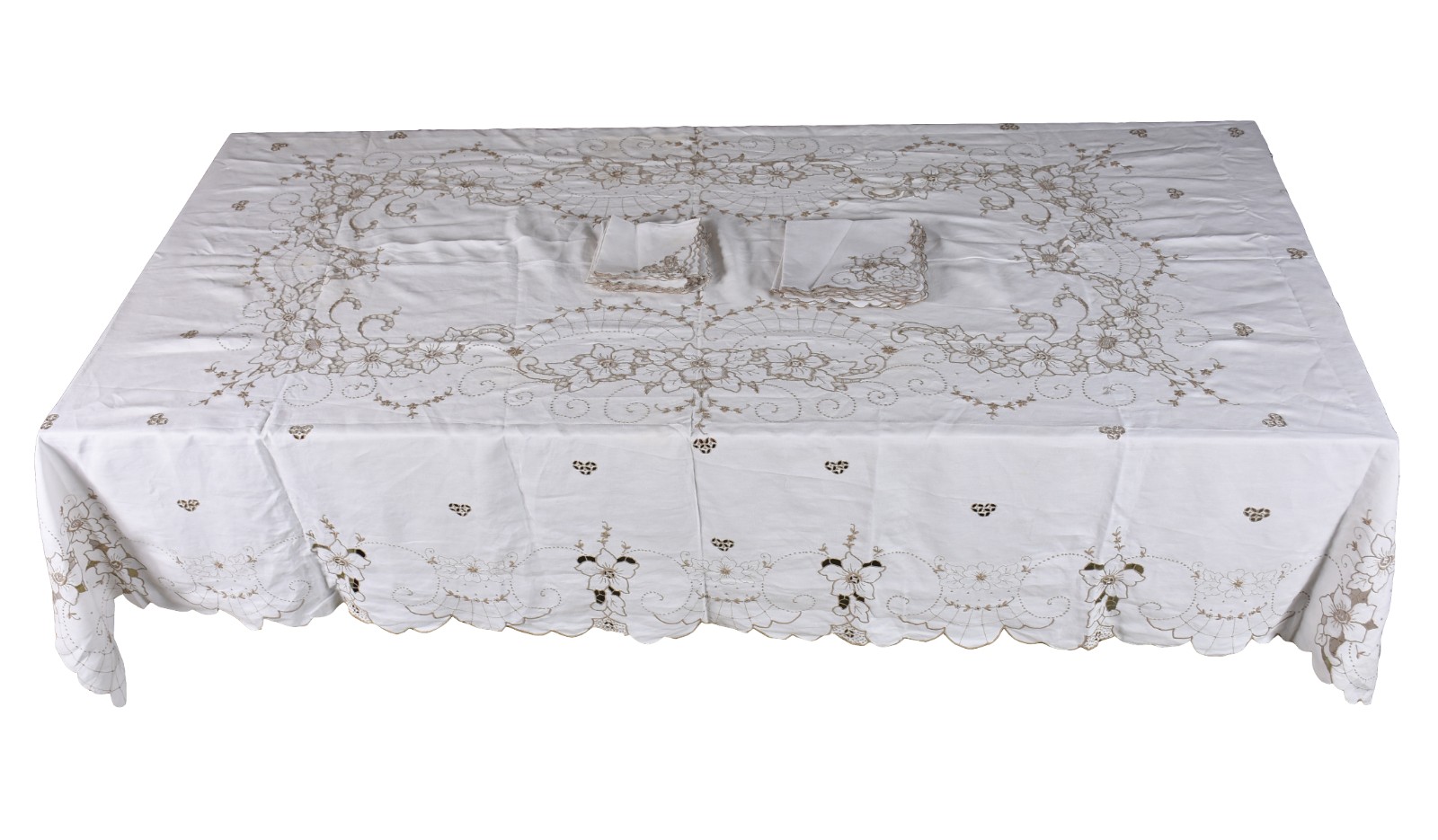 Toalha de mesa de linho bordado da Ilha da Madeira com 15 guardanapos. - foto 1 de 2