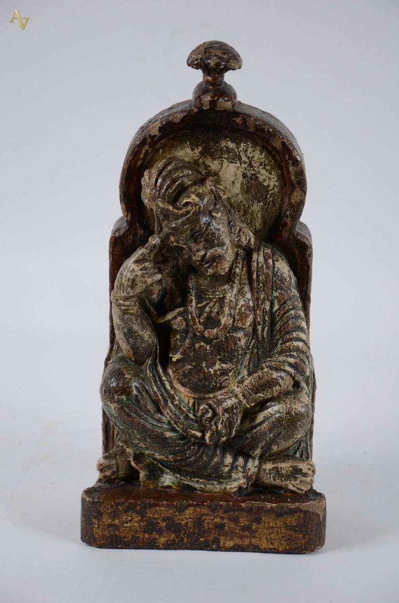 Divindade Hindú - Escultura indiana em madeira policromada e dourada... - foto 1 de 2