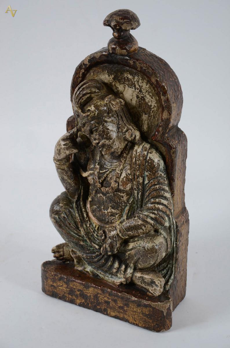 Divindade Hindú - Escultura indiana em madeira policromada e dourada... - foto 2 de 2