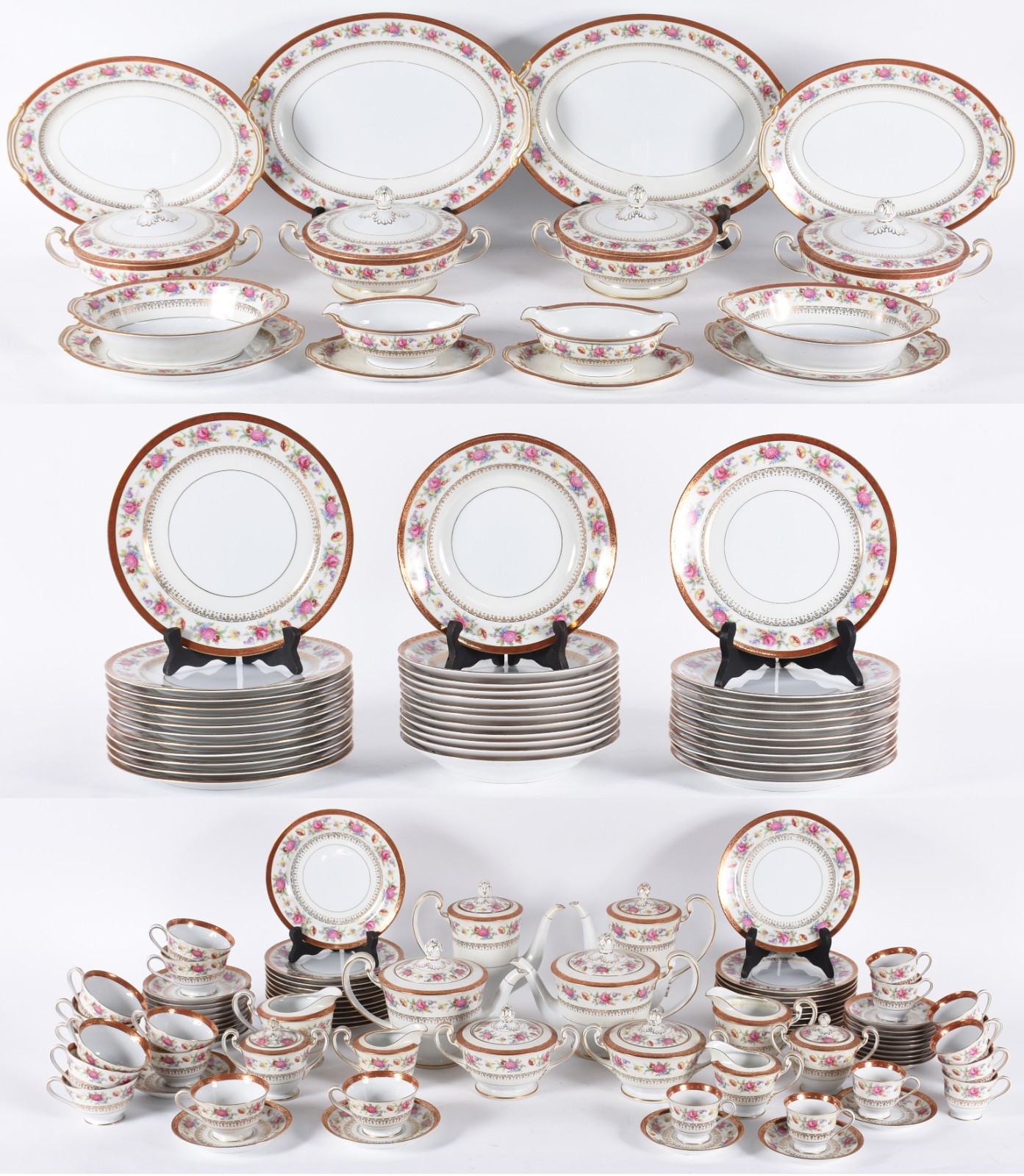 Aparelho de chá, café e jantar de porcelana NORITAKE, borda floral em... - foto 1 de 4