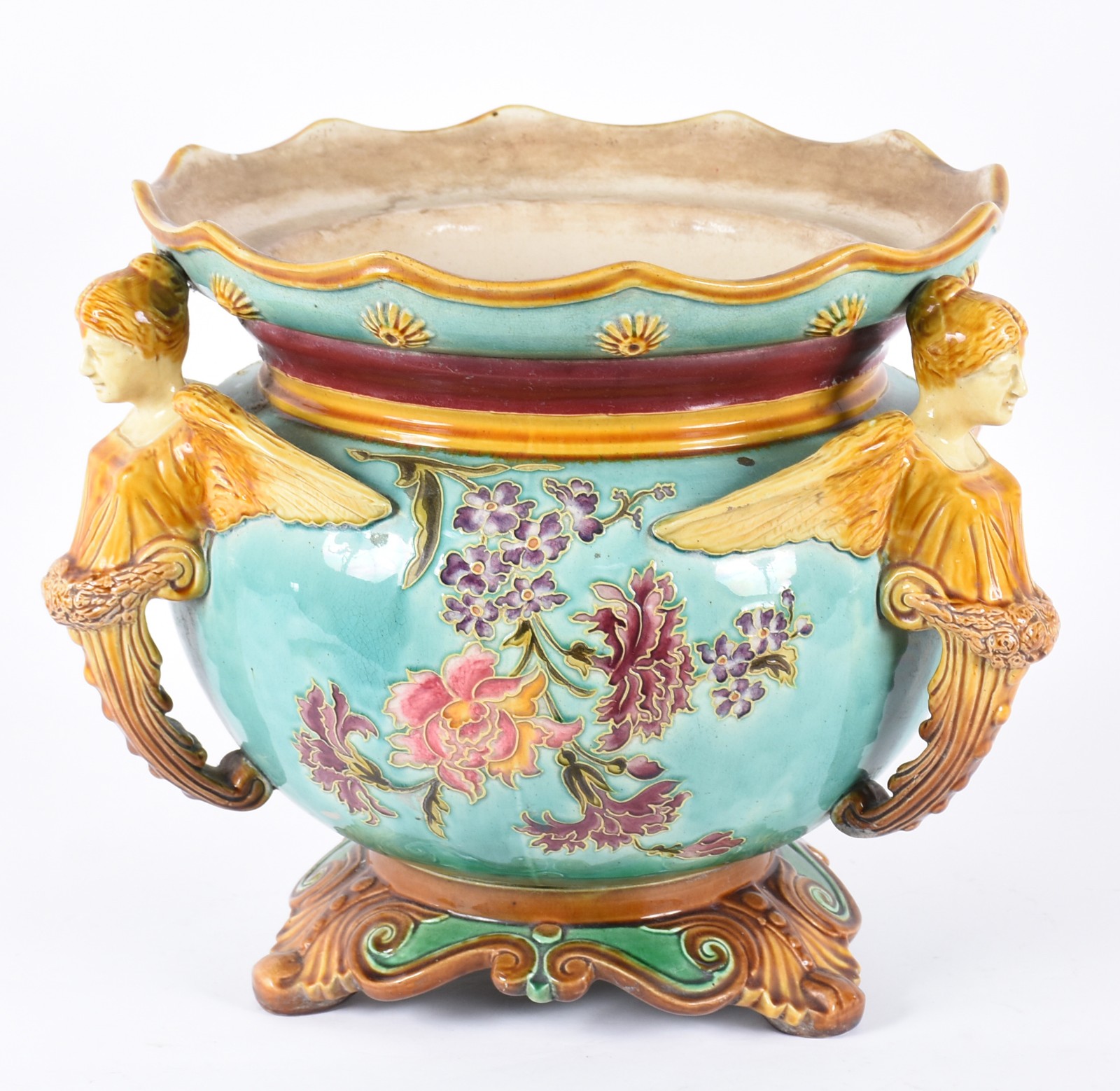 Grande cachepot Art Nouveau de faiança europeia decorado com figuras... - foto 1 de 8