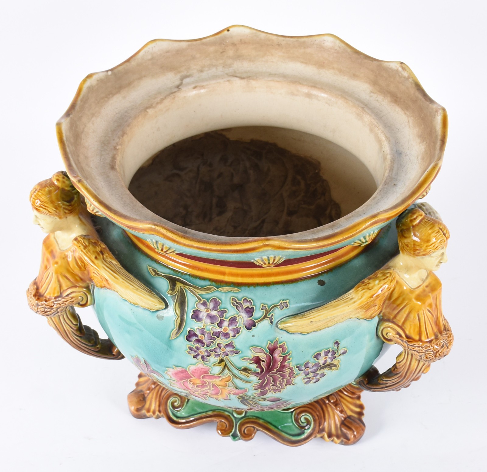 Grande cachepot Art Nouveau de faiança europeia decorado com figuras... - foto 2 de 8