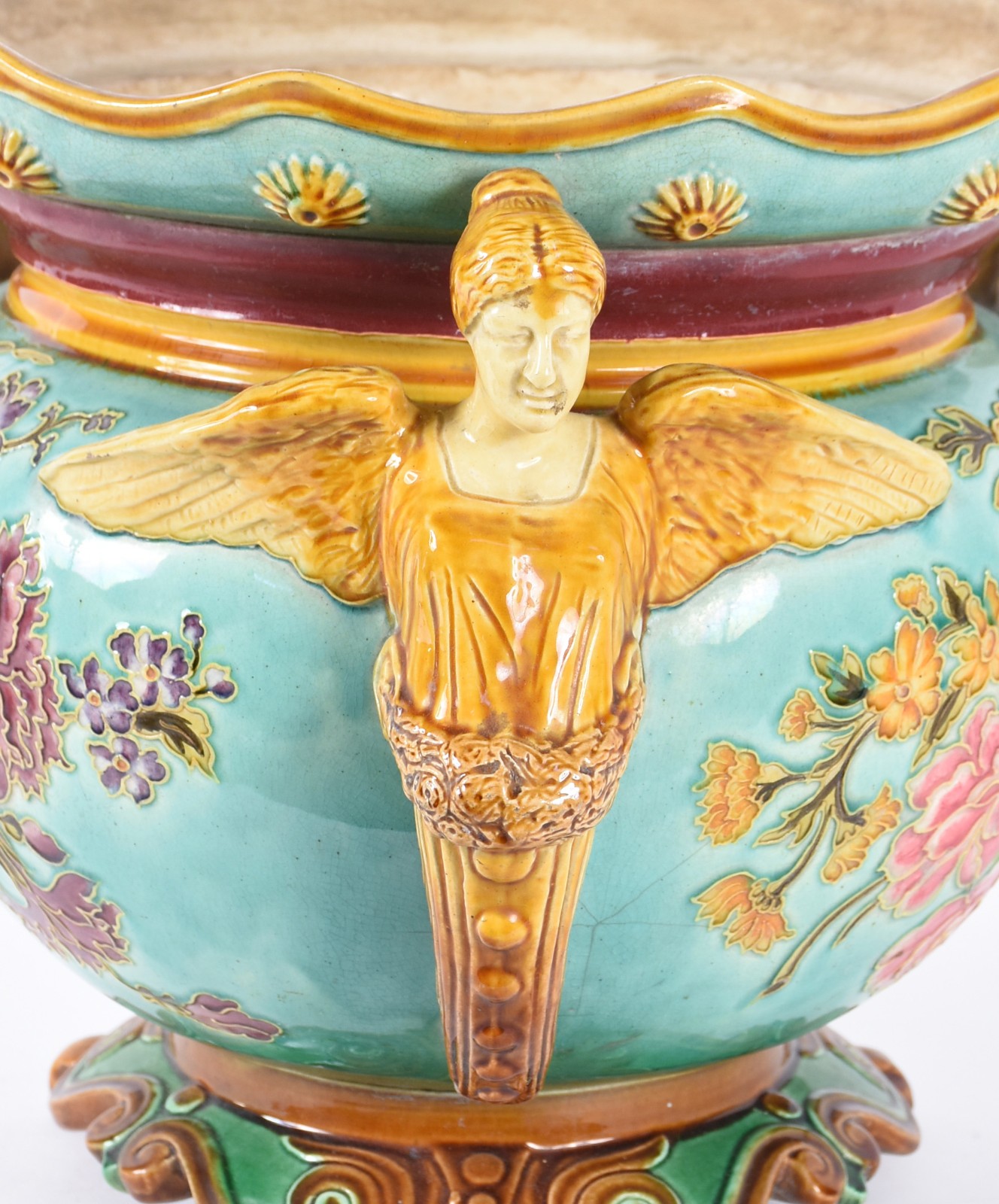 Grande cachepot Art Nouveau de faiança europeia decorado com figuras... - foto 4 de 8