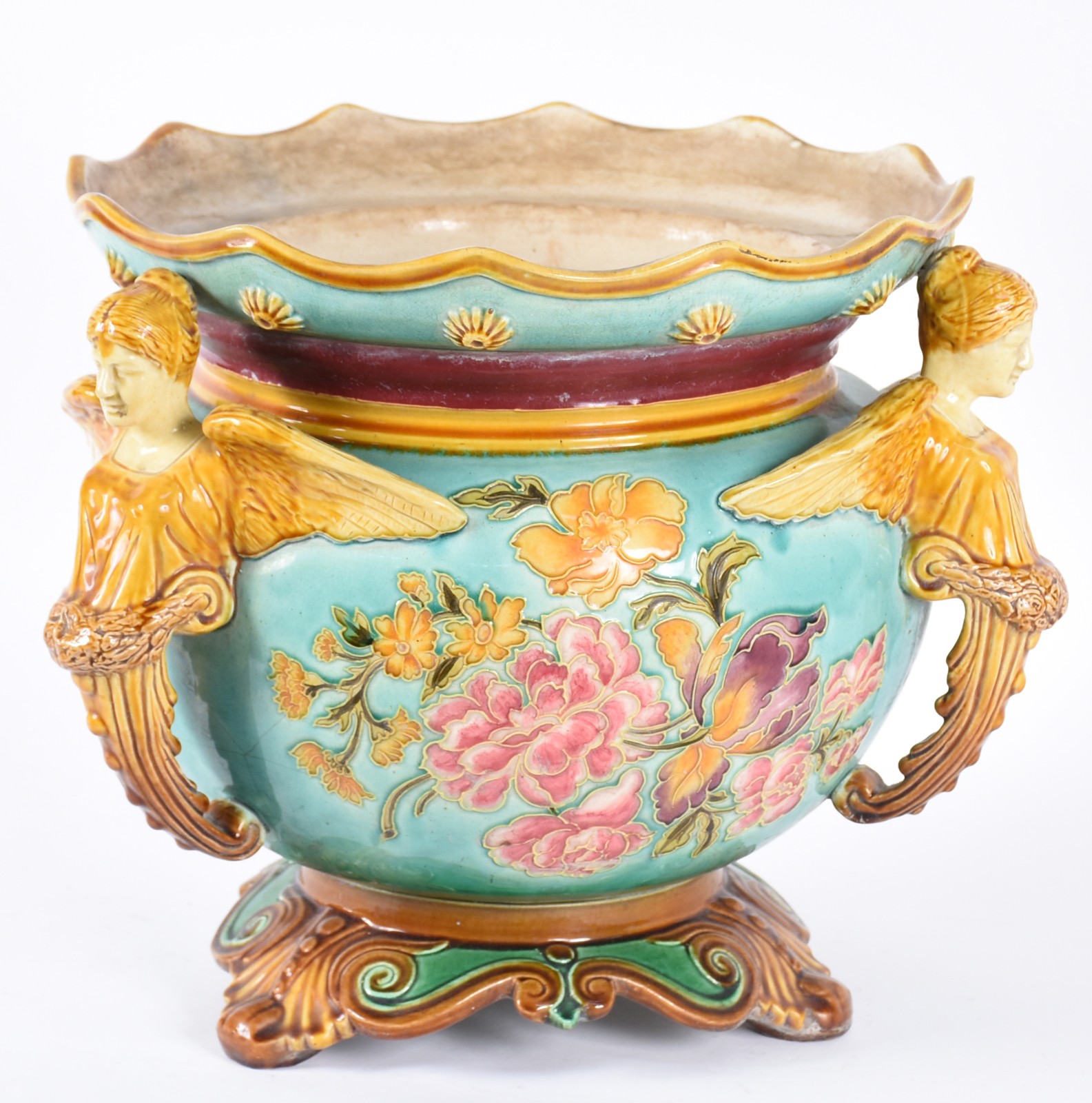 Grande cachepot Art Nouveau de faiança europeia decorado com figuras... - foto 5 de 8