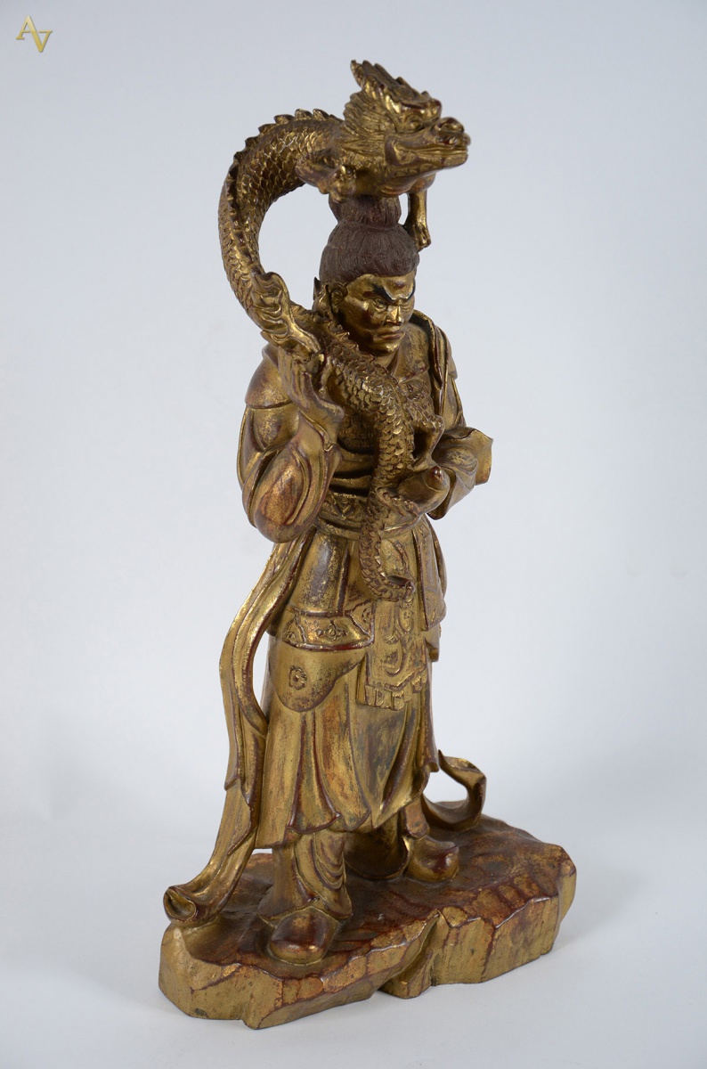 Imperador - Séc. XVIII - Escultura chinesa; madeira dourada rep. o...