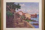 J.CLAUDINO, Paisagem com Casário - Óleo sobre tela - datado 1984.