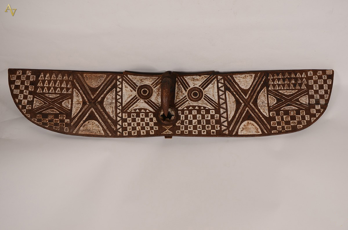 Máscara de Ritual africana, formato de pássaro, madeira esculpida e...