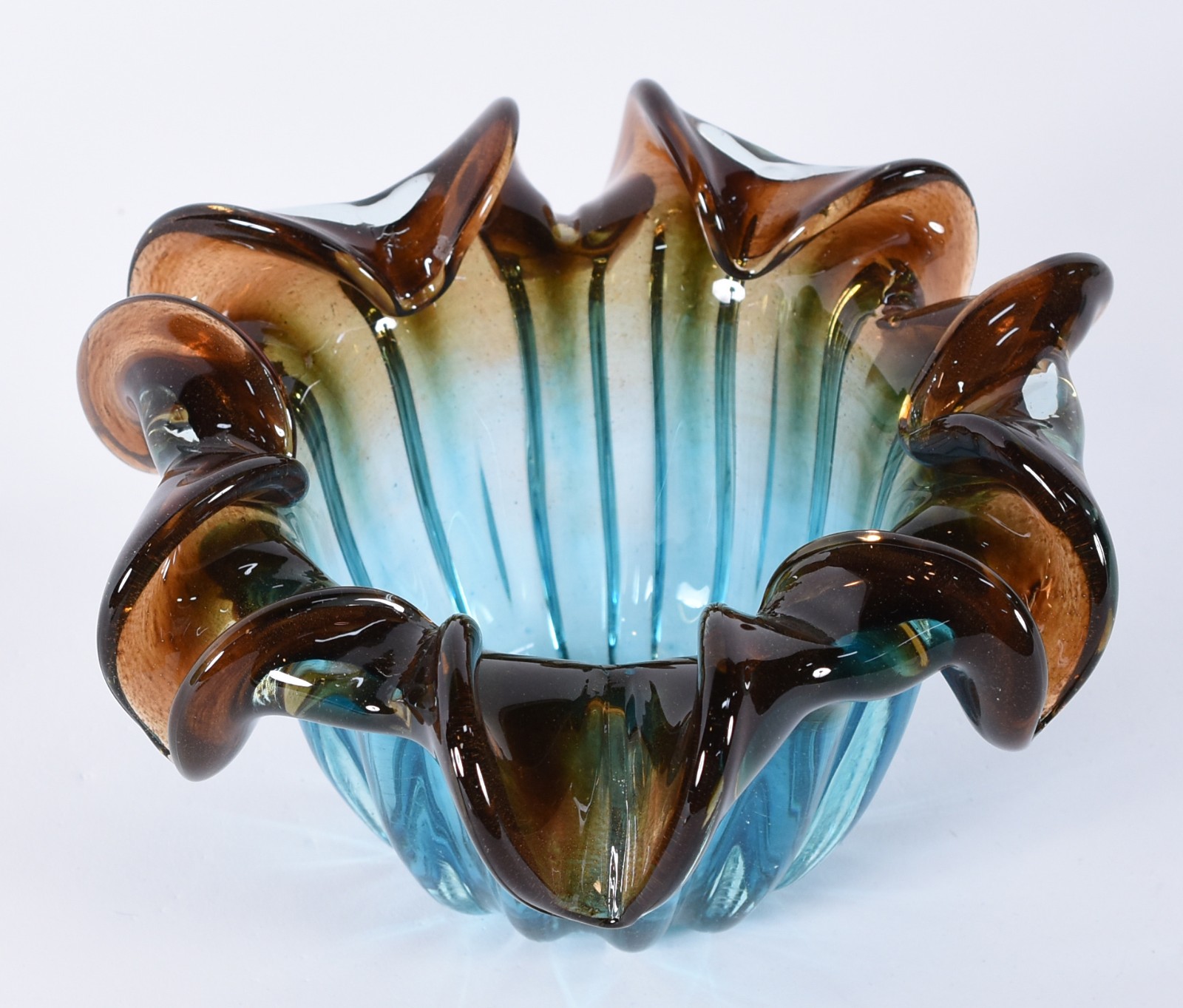 Bowl de vidro decorativo na cor azul e âmbar. - foto 2 de 3