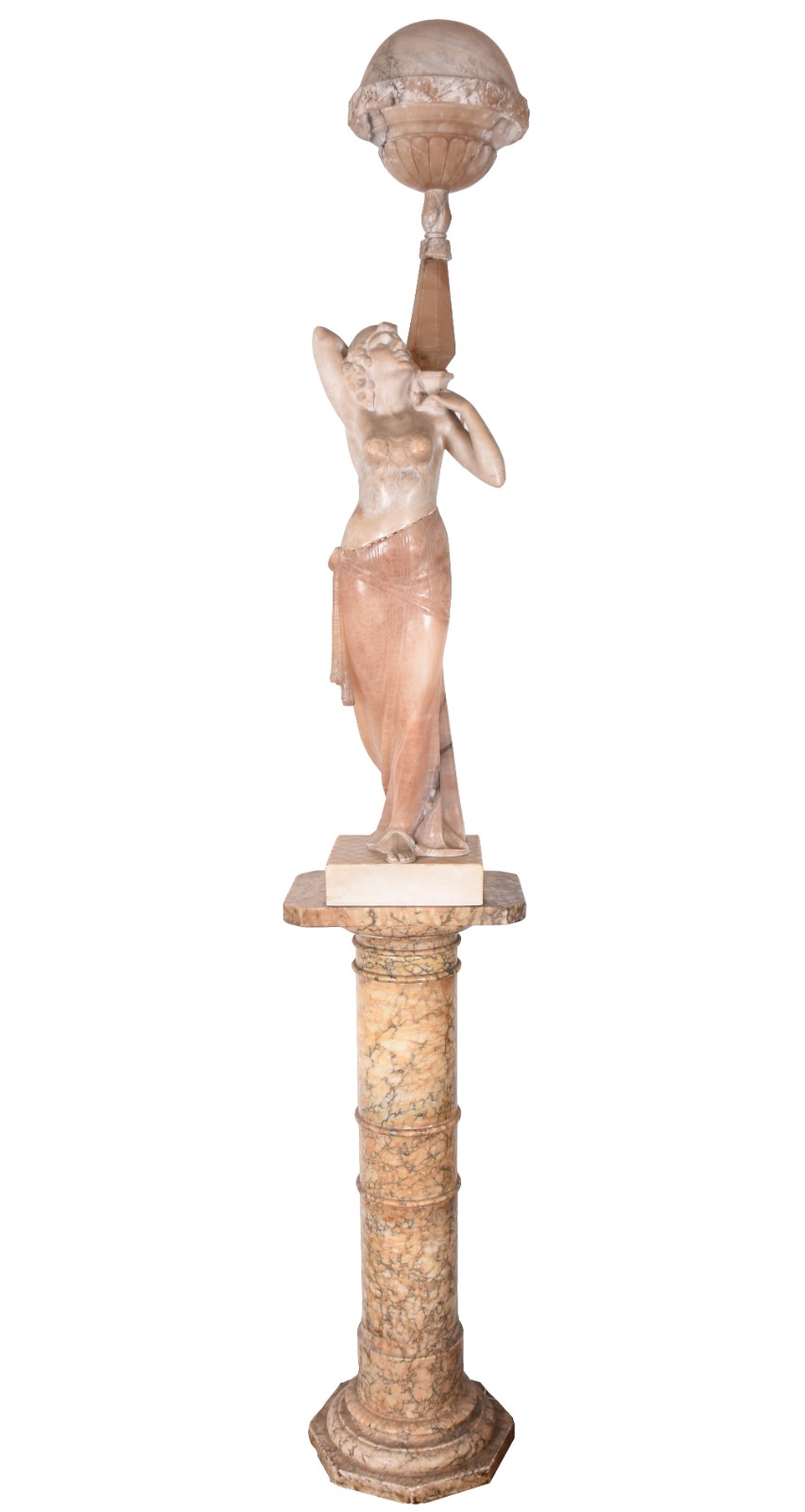 Luminária com escultura italiana de alabastro e mármore representando... - foto 1 de 10