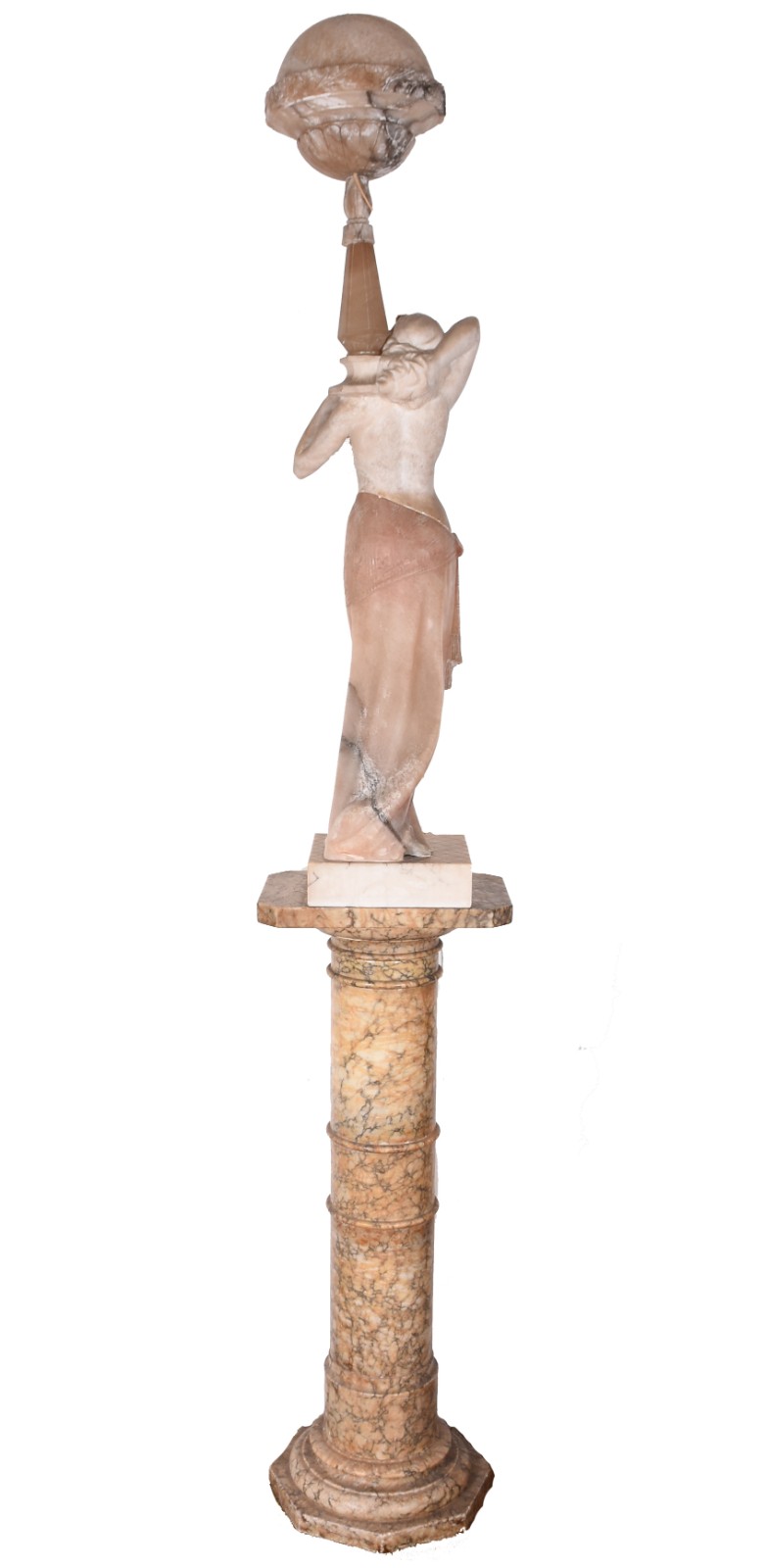Luminária com escultura italiana de alabastro e mármore representando... - foto 8 de 10