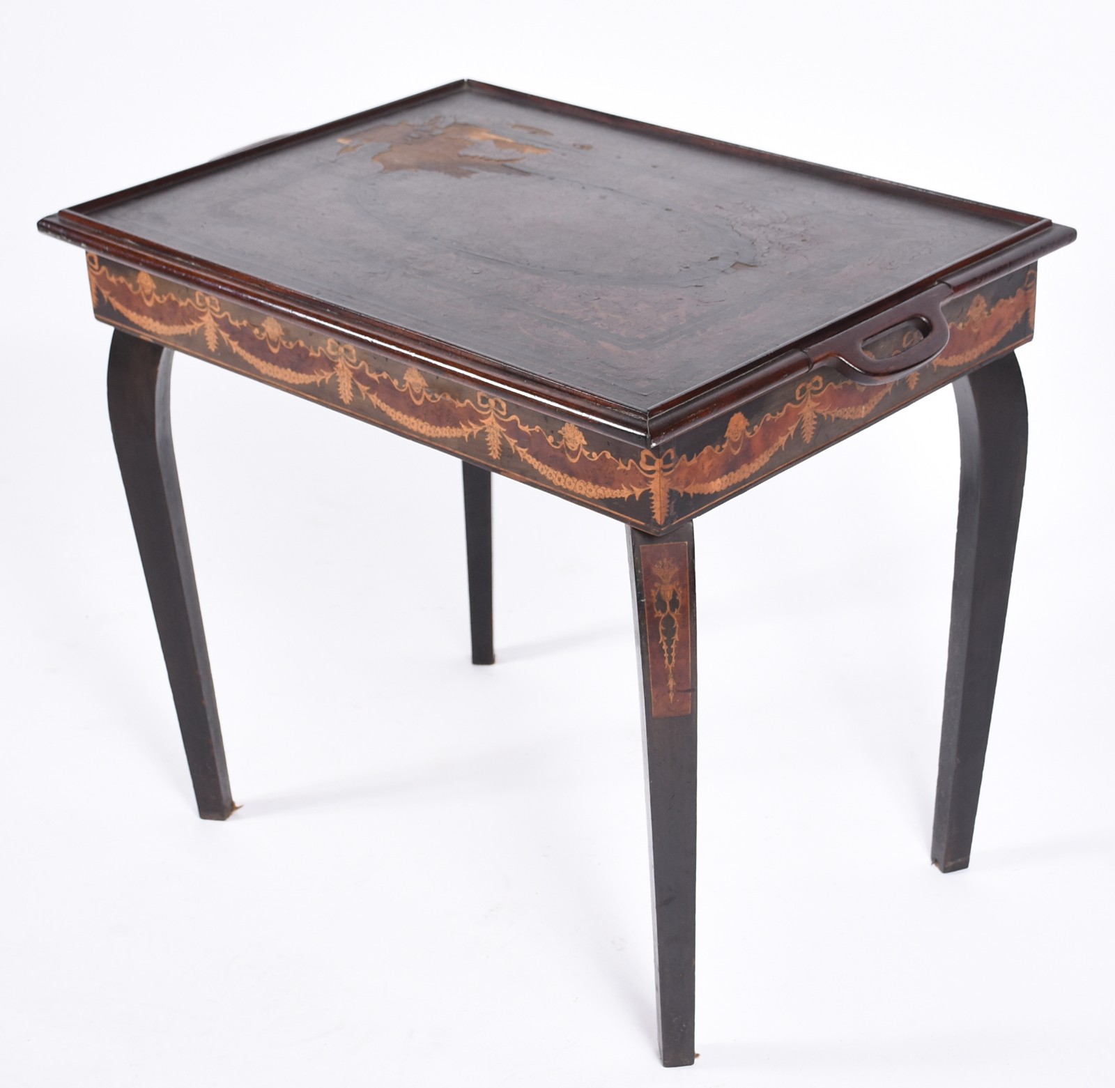 Mesa de jogo de madeira nobre trabalhada em marqueterie, tampo com... - foto 2 de 7