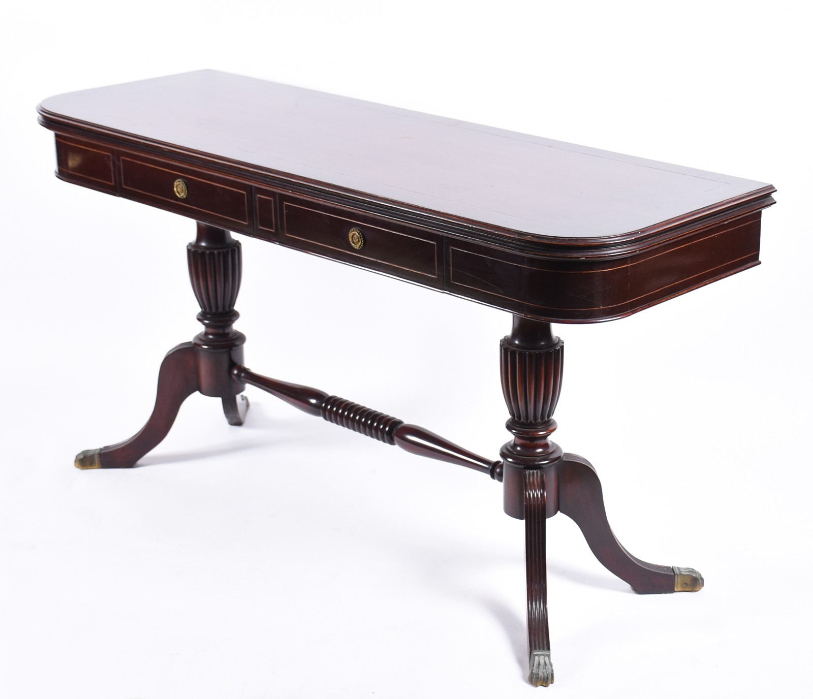 Mesa console de madeira nobre, estilo ingles, duas gavetas com... - foto 1 de 9