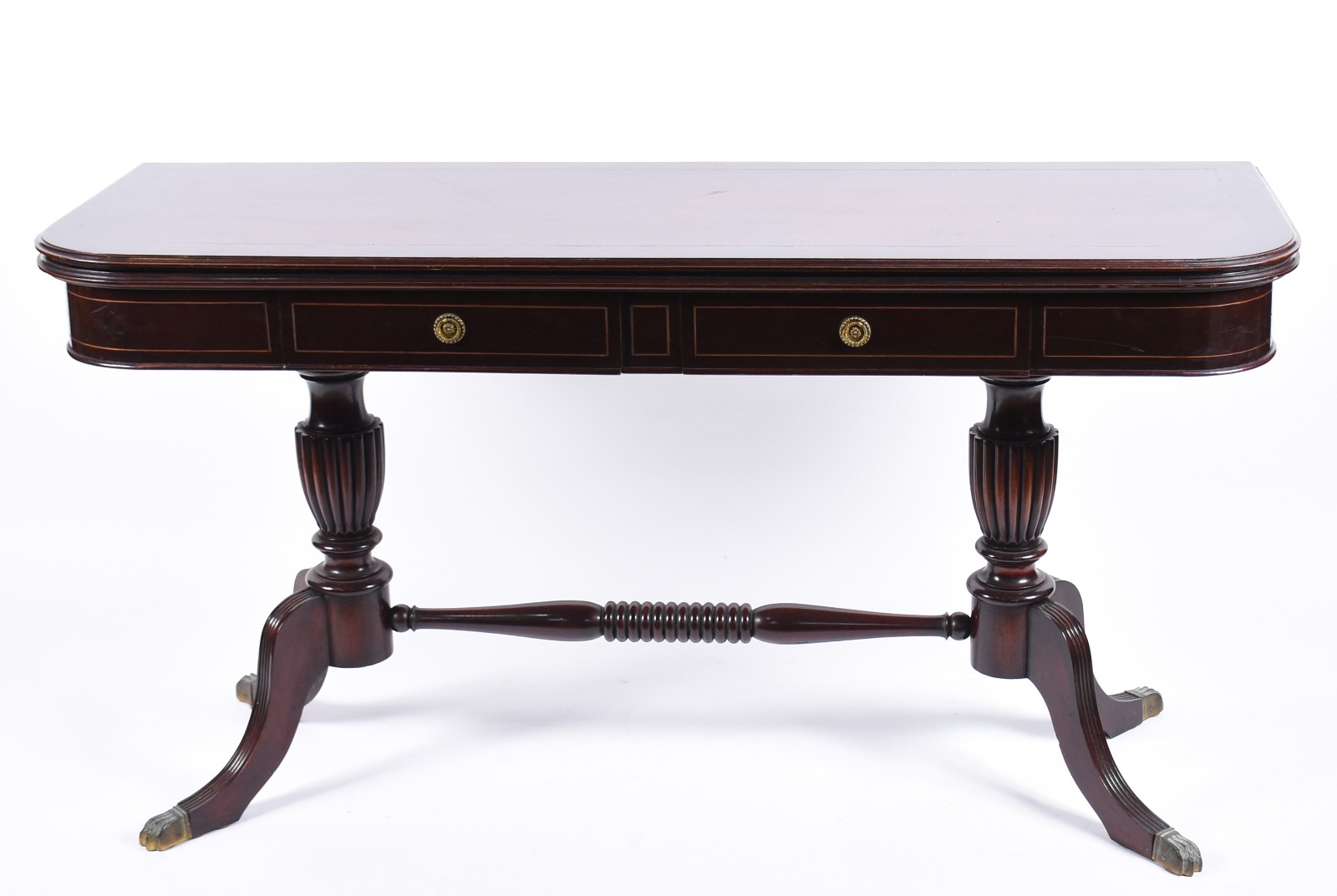 Mesa console de madeira nobre, estilo ingles, duas gavetas com... - foto 3 de 9