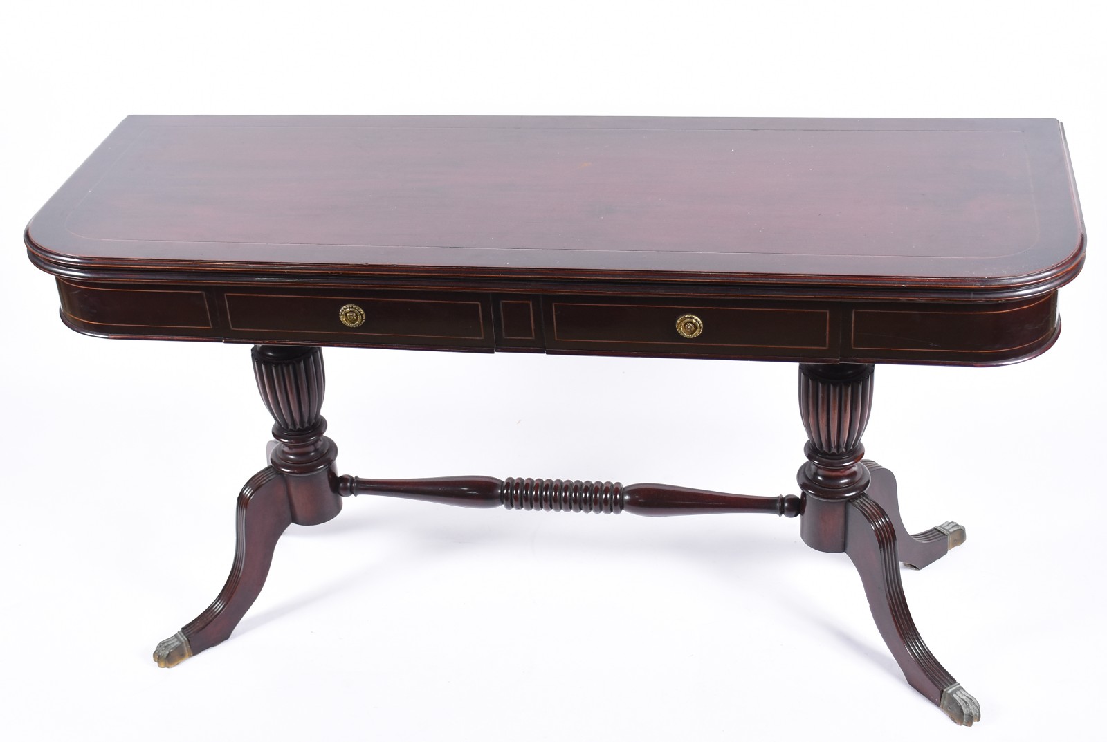 Mesa console de madeira nobre, estilo ingles, duas gavetas com... - foto 5 de 9