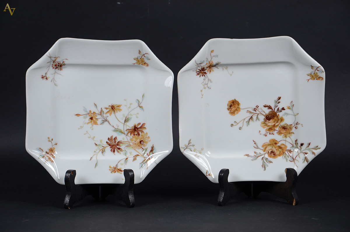 Par de pratos de porcelana francesa, H & C, Dépot Central, decorados... - foto 1 de 3
